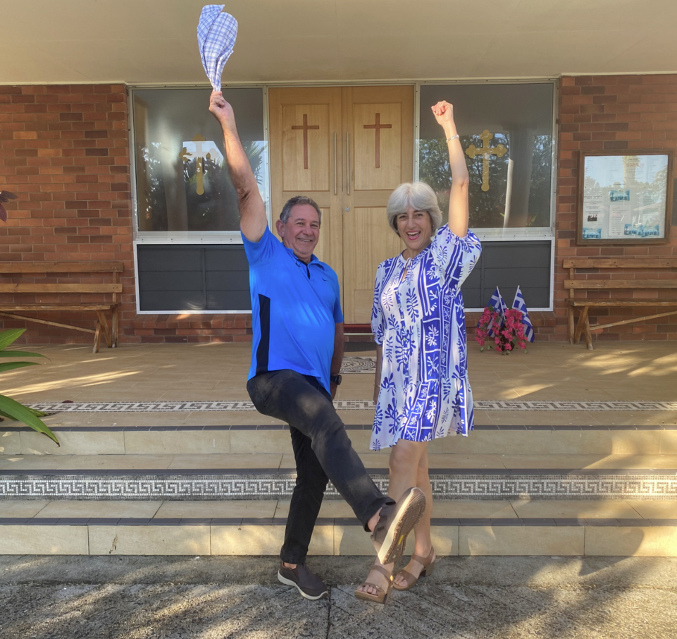 John Kremastos and Ourania Conomos from the Greek Orthodox Community of Innisfail and North Queensland celebrate news that they received a grant for their Greek Taverna Night in September.