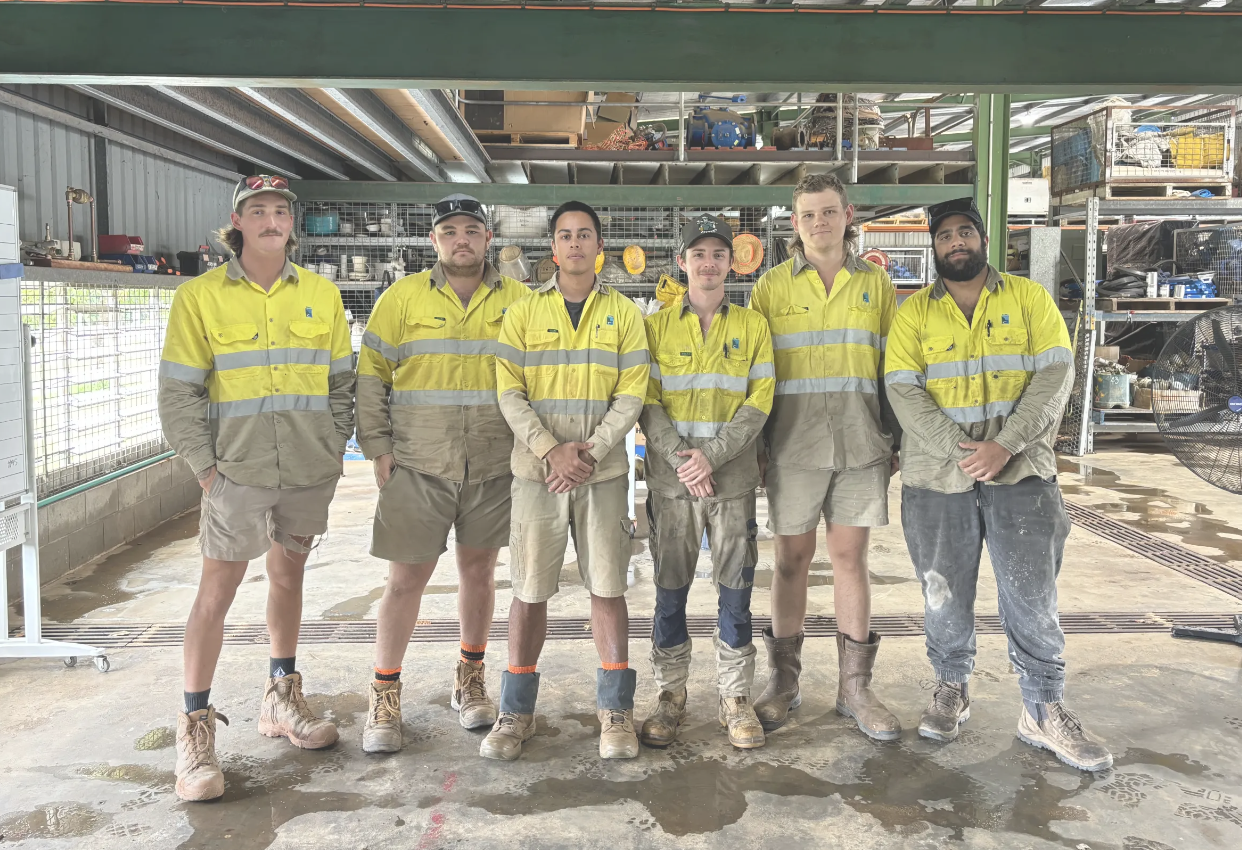 Photo caption Flynn Rowe, Aiden Day, Adric Gorman, Kaiden McKenzie, Craig Machan and Melakye Viti (L-R) - Apprentices who received full time employment